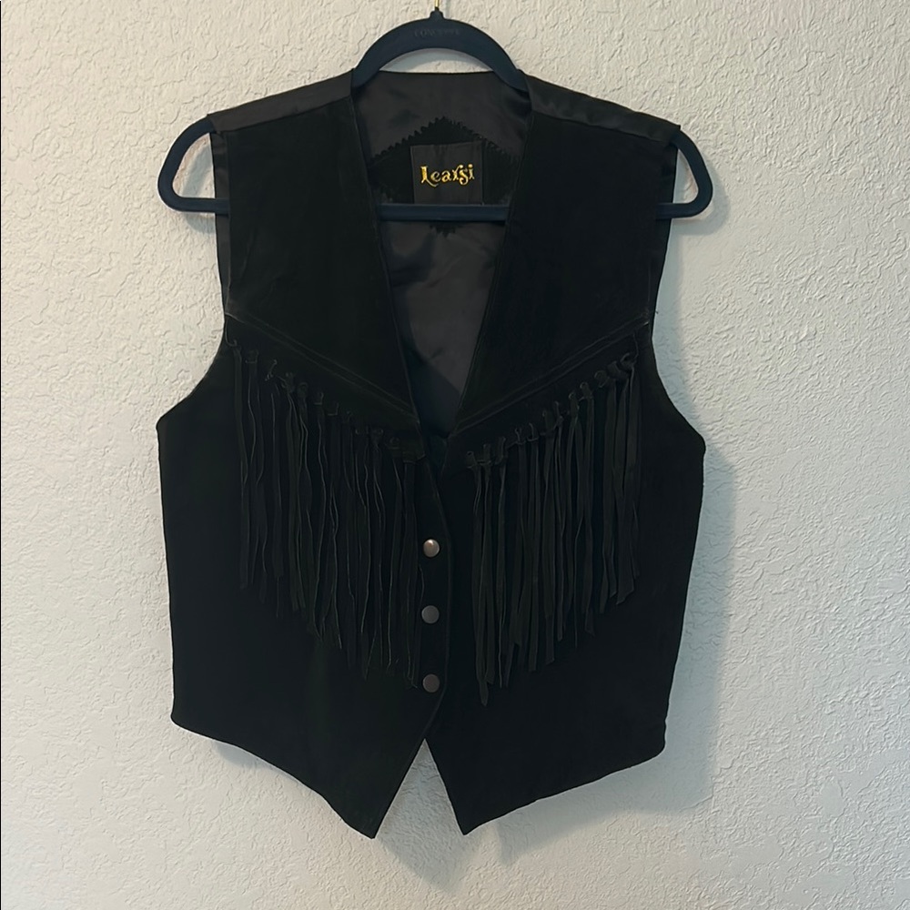Vintage Leather Fringe Vest Large